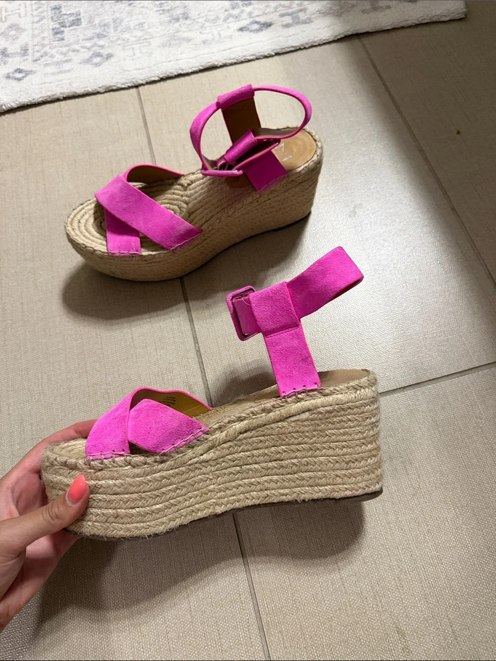 Marc Fisher Hot Pink Suede Espadrille Wedge Sandals